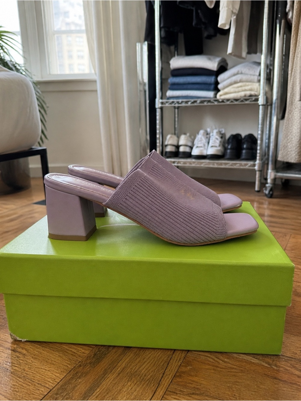 soft lavender block heel mules 💜